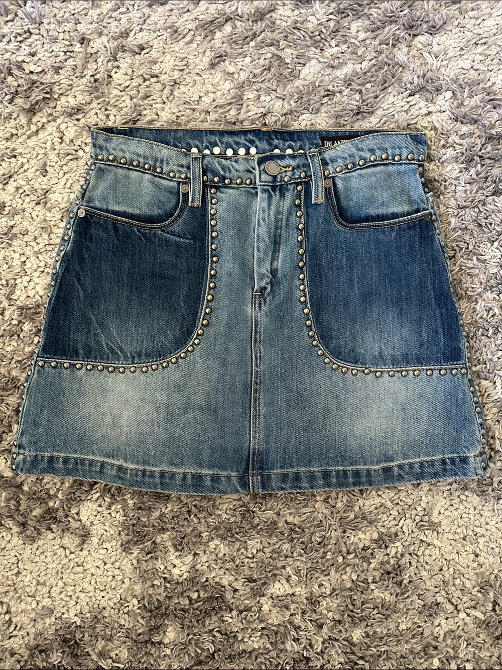 Blank NYC Two-Tone Studded Denim Mini Skirt in Blue